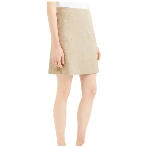 Theory NWT Easy Waist A-line Mini Skirt Taupe Speckle Wool Size 4 Tweed Look